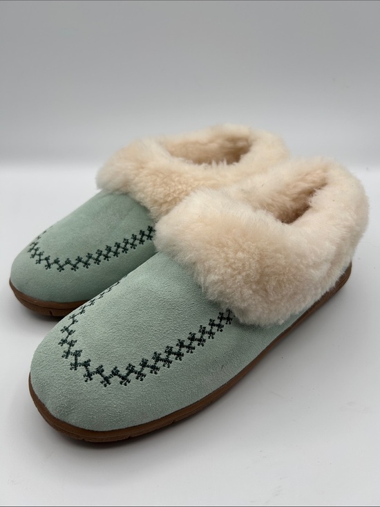 Lands' End Shoes - Lands End Mint Green Suede Embroidery Details Moccasin Slip On Shearling Lining